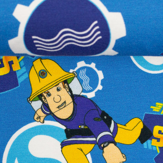 RESTSTÜCK 80 cm Baumwolljersey | Feuerwehrmann SAM | Blau | Lizenzstoff