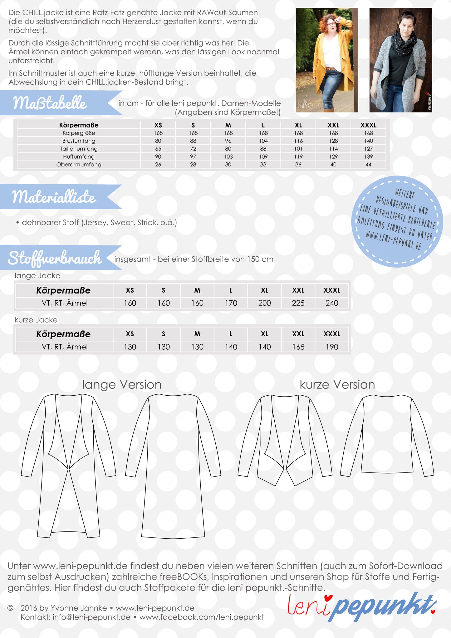 Schnittmuster | CHILL.jacke Damen | Gr. XS - XXXL | Leni PePunkt