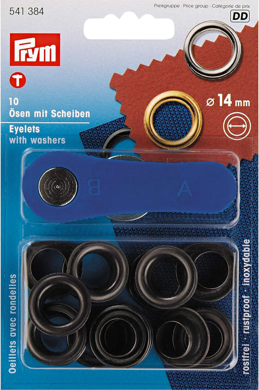 PRYM Ösen mit Scheiben 14mm - schwarz