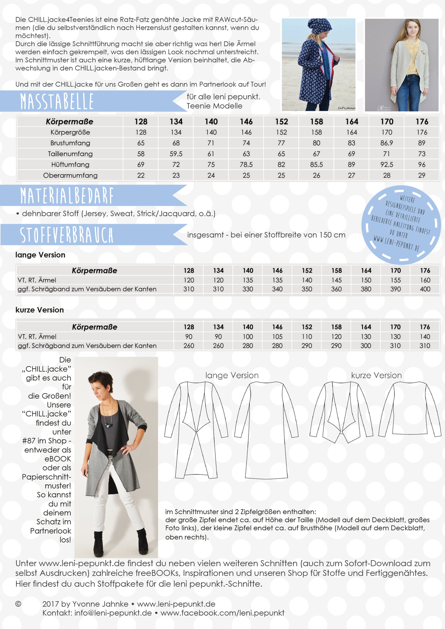 Schnittmuster | CHILL.jacke 4 Teenies | Gr. 128 - 176| Leni PePunkt