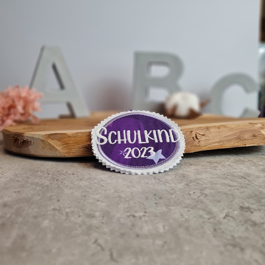 Applikation Aufnäher Button Klettie  | Schulkind 2025 | Pegasus Emily | Rund