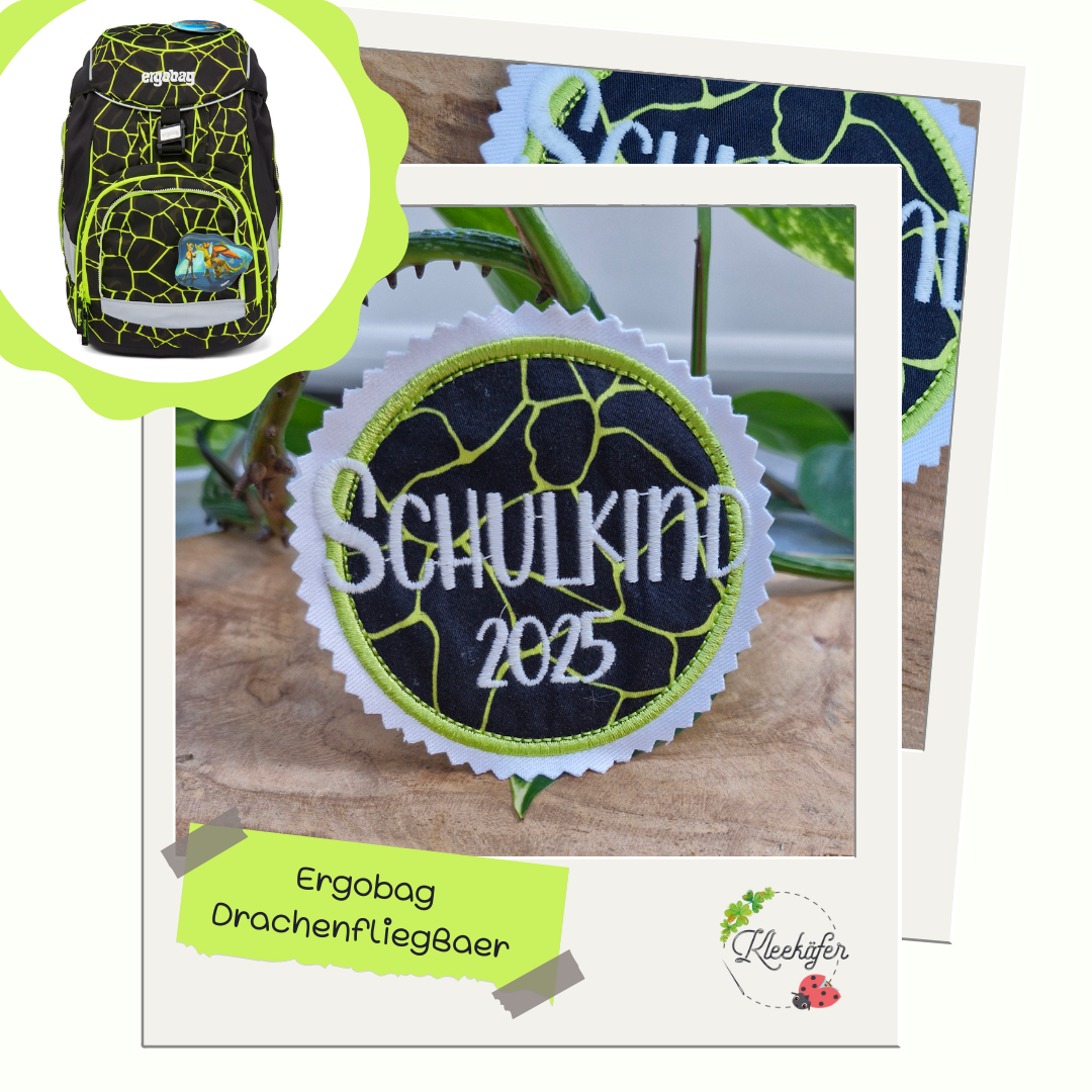 Applikation Aufnäher Button Klettie  | Schulkind 2025 | DrachenfliegBär