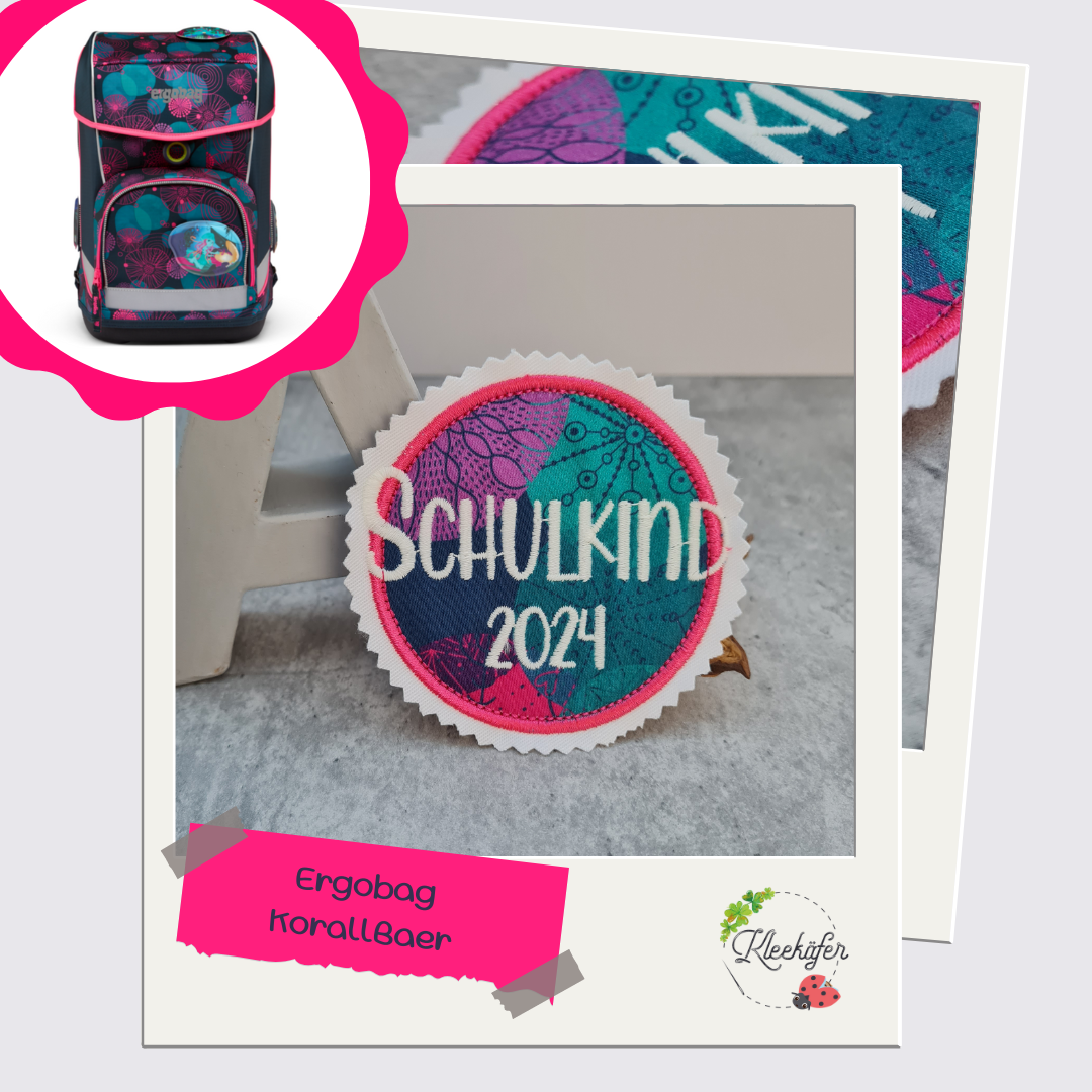 Applikation Aufnäher Button Klettie  | Schulkind 2025 | KorallBär | Rund
