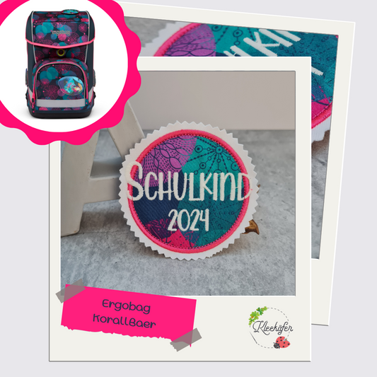 Applikation Aufnäher Button Klettie  | Schulkind 2025 | KorallBär | Rund
