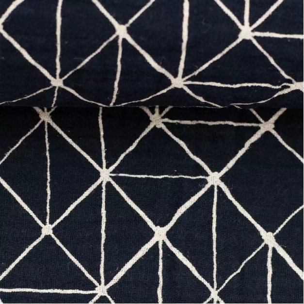 Musselin | Geometrische Formen | Dunkelblau