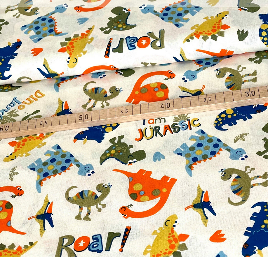 Baumwollwebware | Dinos | Beige