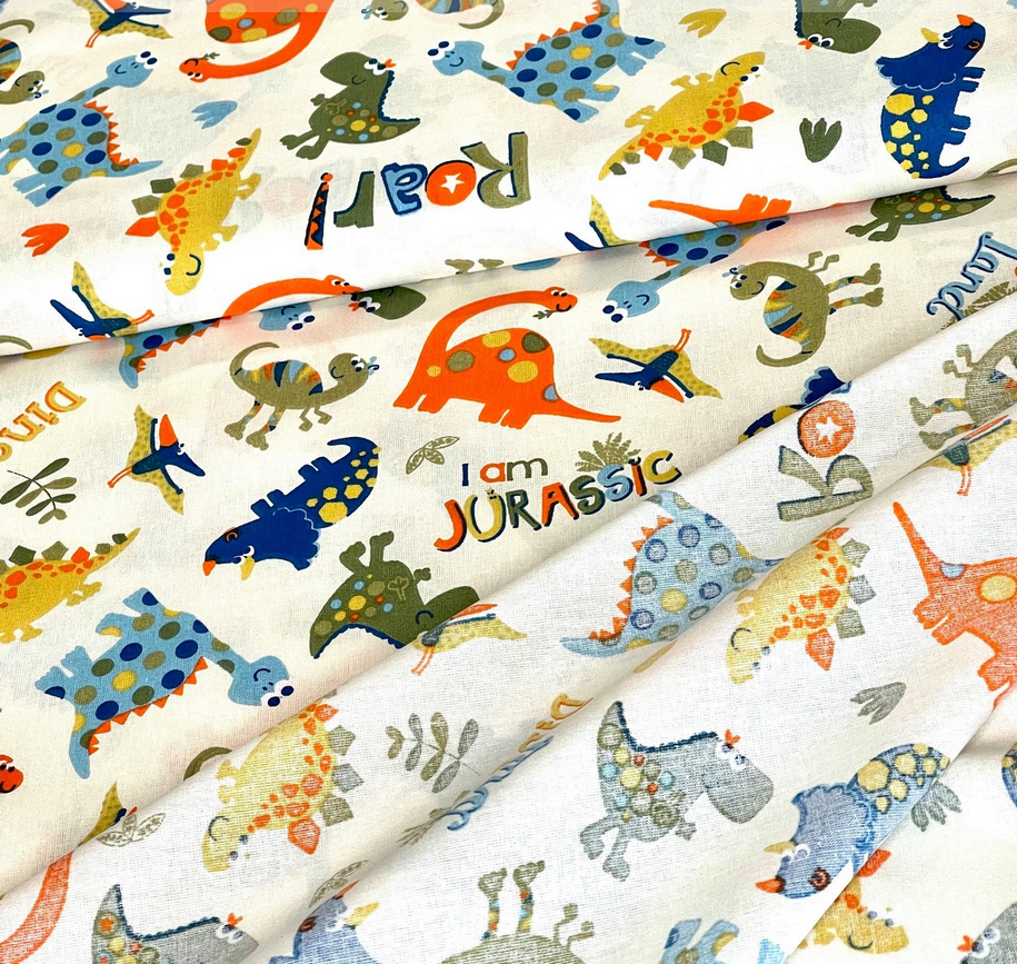 Baumwollwebware | Dinos | Beige