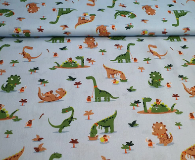 Baumwollwebware | Dinos | Blaugrau