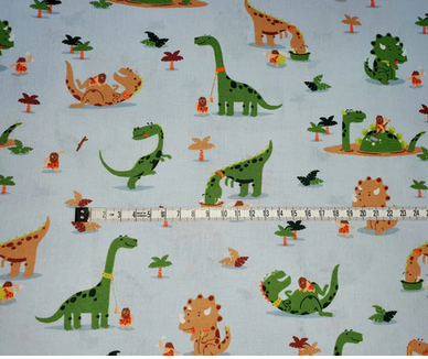 Baumwollwebware | Dinos | Blaugrau