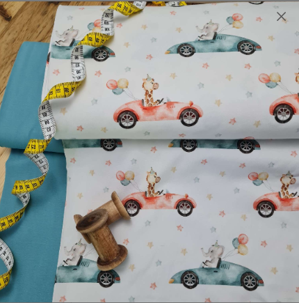 Baumwolljersey | Tier im Auto | Weiß