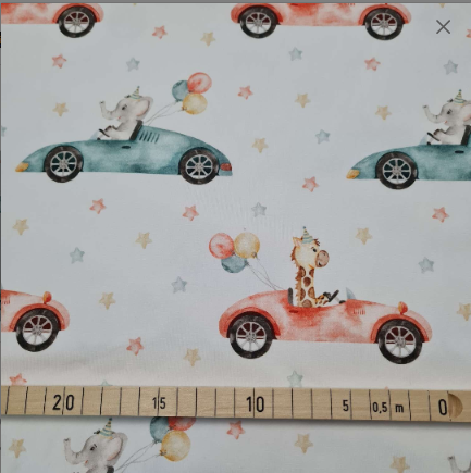 Baumwolljersey | Tier im Auto | Weiß