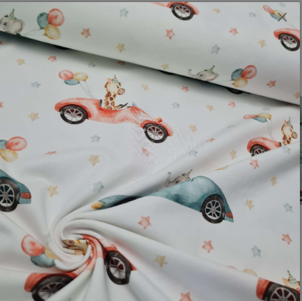 Baumwolljersey | Tier im Auto | Weiß