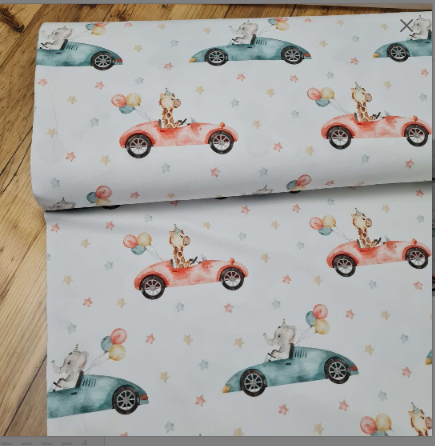 Baumwolljersey | Tier im Auto | Weiß