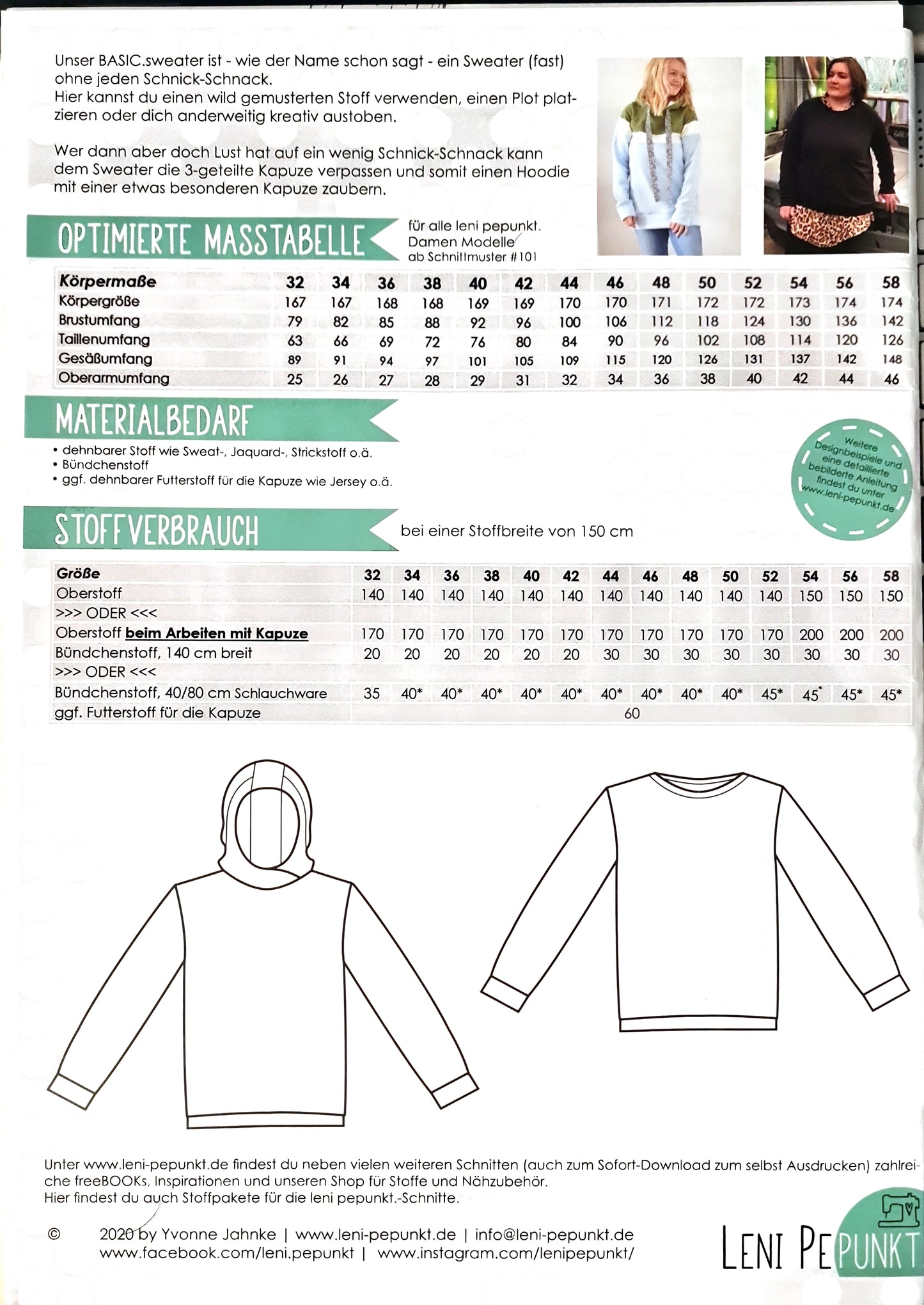 Schnittmuster | BASIC.sweater | Gr. 32-58 | Leni Pepunkt
