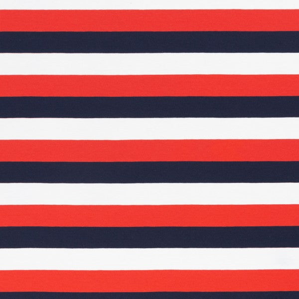 Baumwolljersey | Blockstreifen | 3 cm | Navy Weiß Rot