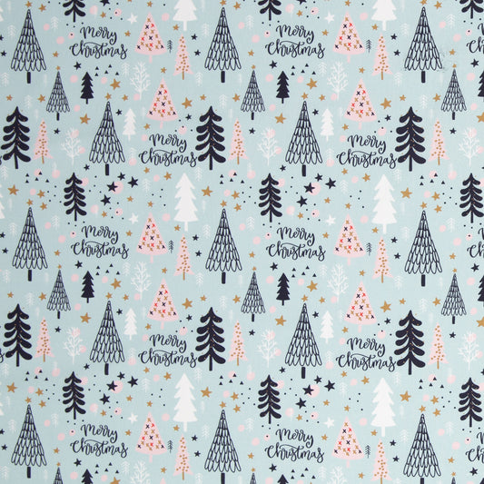 RESTSTÜCK 80 CM Baumwollwebware | MerryChristmas | Tannenbäume Türkis