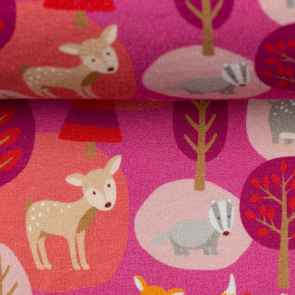 FrenchTerry Sommersweat| Woody | Waldtiere | Pink