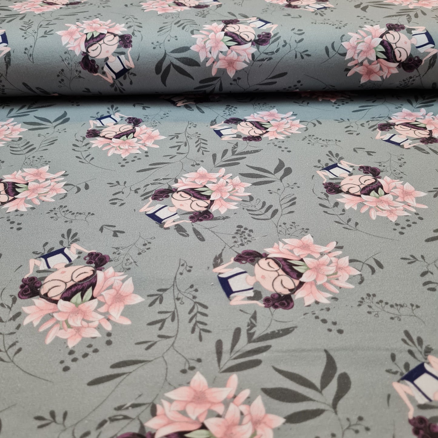 FrenchTerry | Blumenmädchen | Graugrün