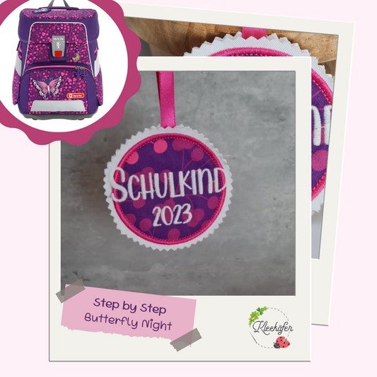 Applikation Aufnäher Button Klettie | Schulkind 2025 | Space Shiny Butterfly Night