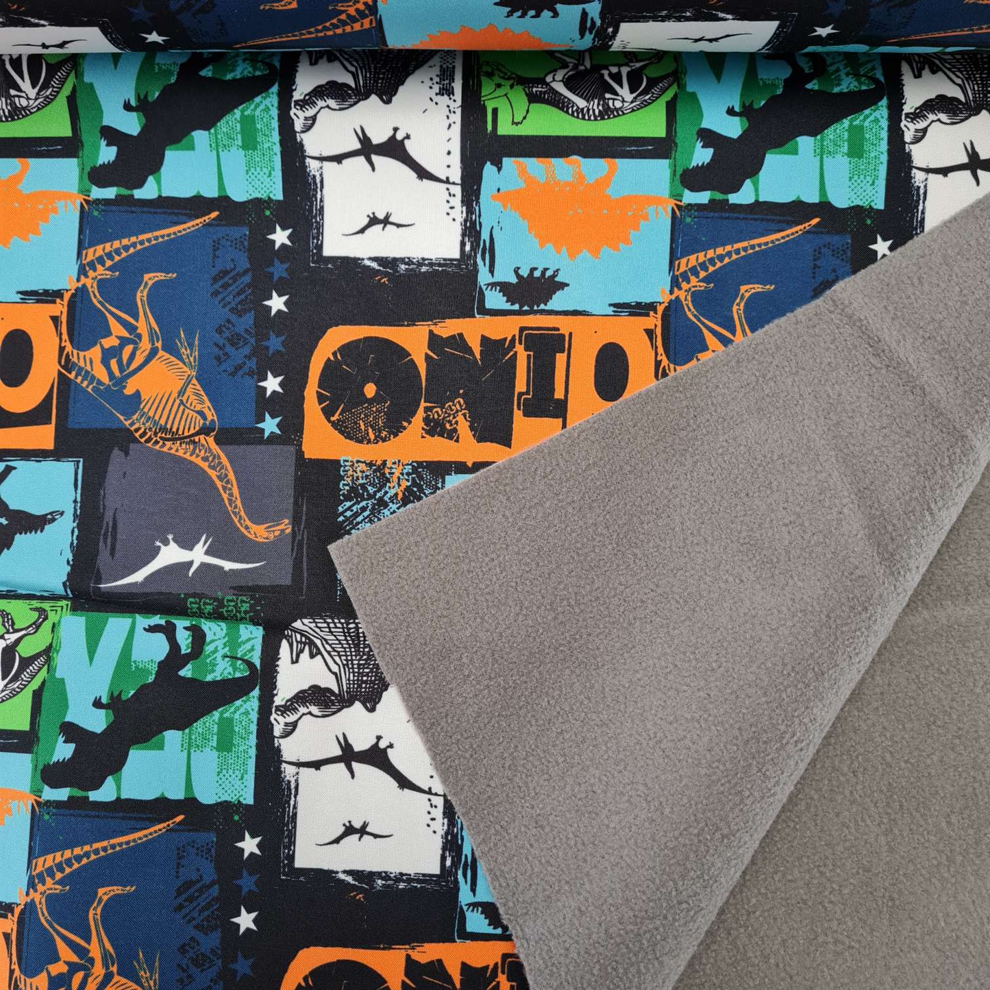 Reststück 1,4 m - Softshell | Dinosaurier | Bunt