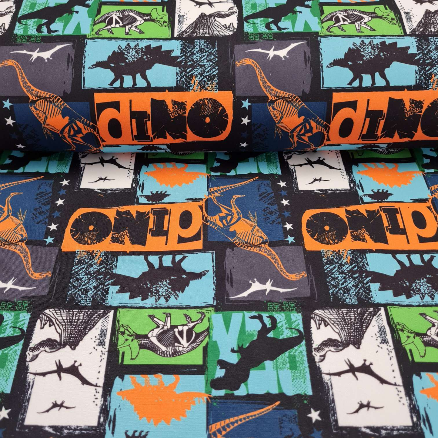 Reststück 1,4 m - Softshell | Dinosaurier | Bunt