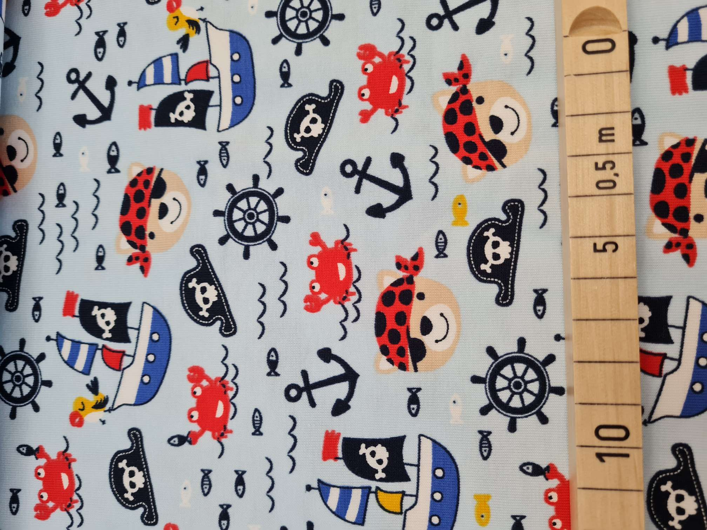 50 cm Abschnitte Baumwolljersey | Piraten | Hellblau