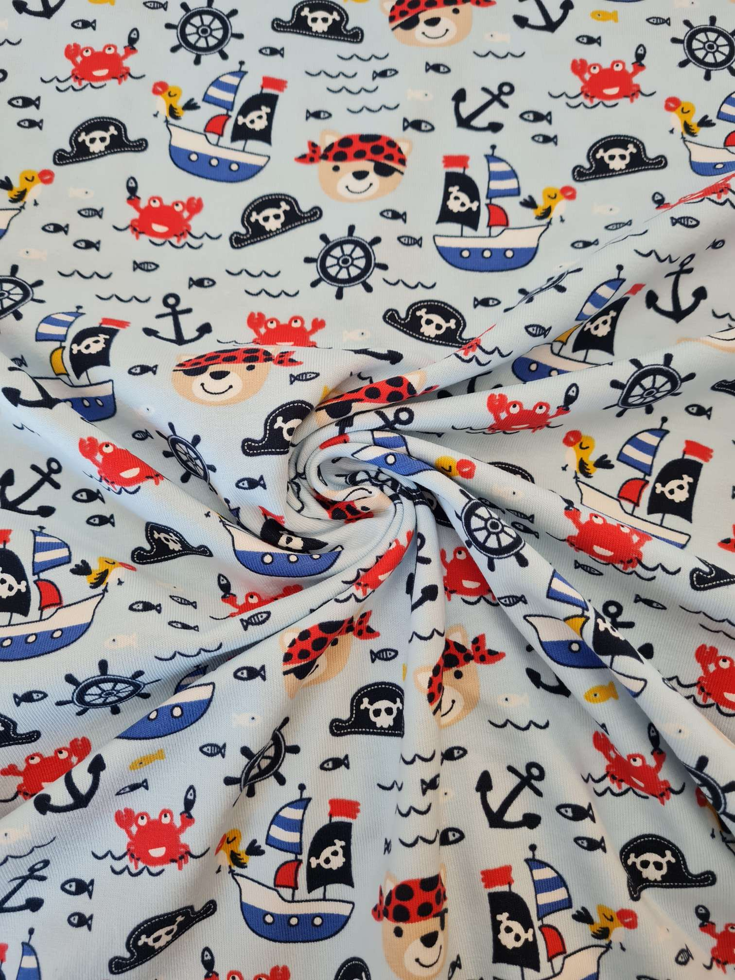 50 cm Abschnitte Baumwolljersey | Piraten | Hellblau