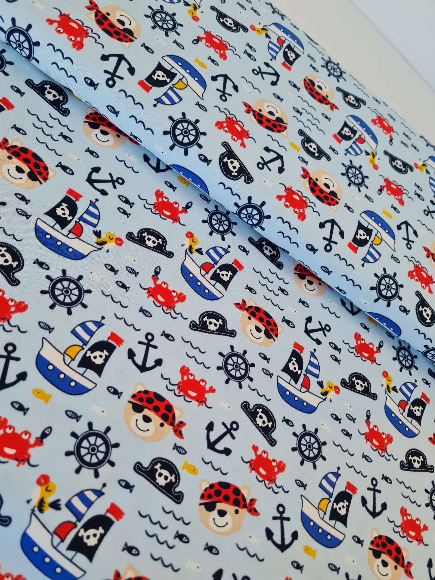 50 cm Abschnitte Baumwolljersey | Piraten | Hellblau