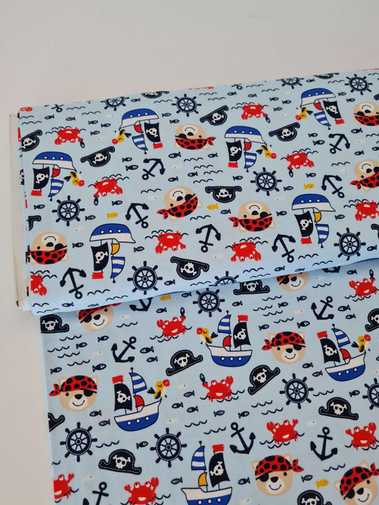 50 cm Abschnitte Baumwolljersey | Piraten | Hellblau