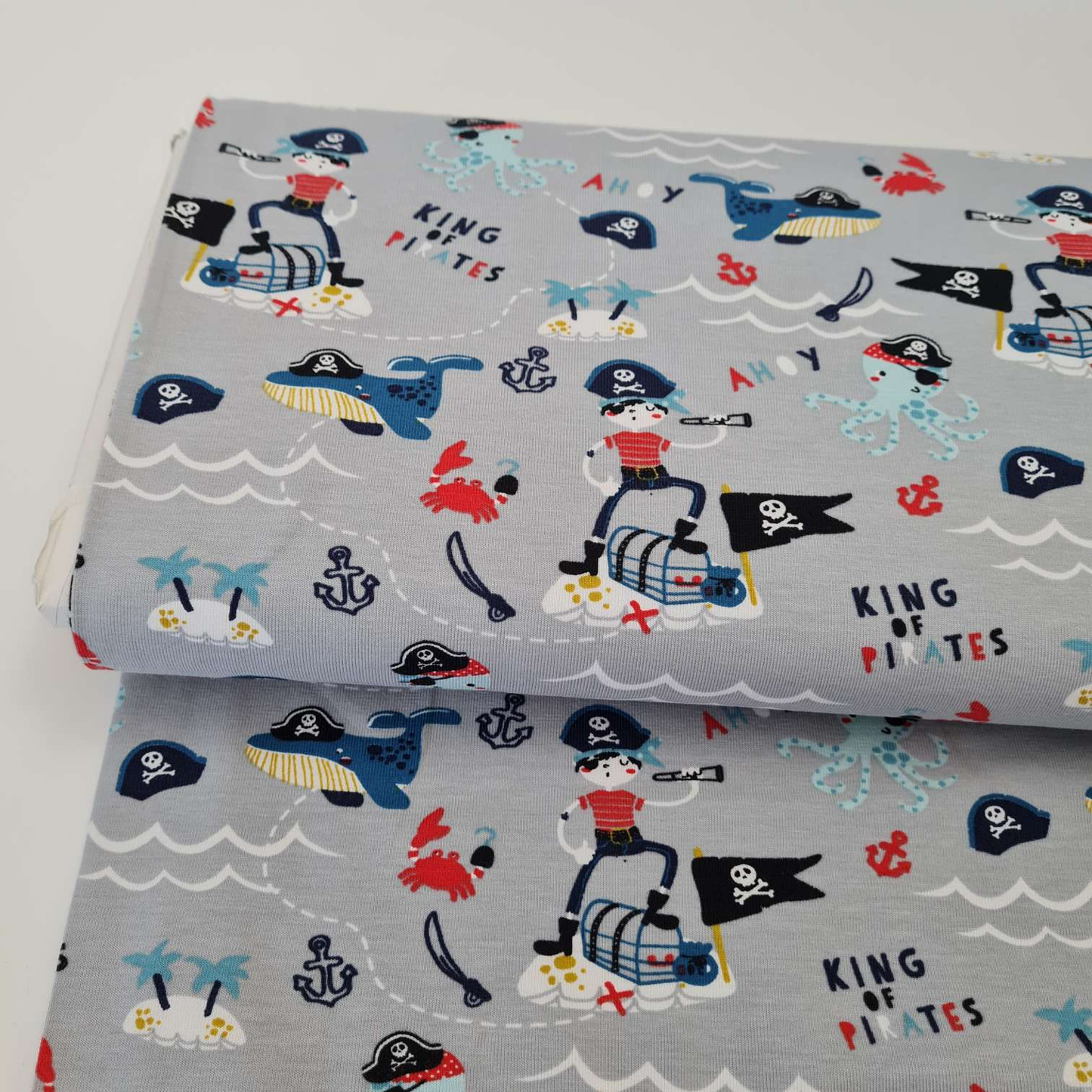 50cm Abschnitte Baumwolljersey | Piraten | Hellgrau