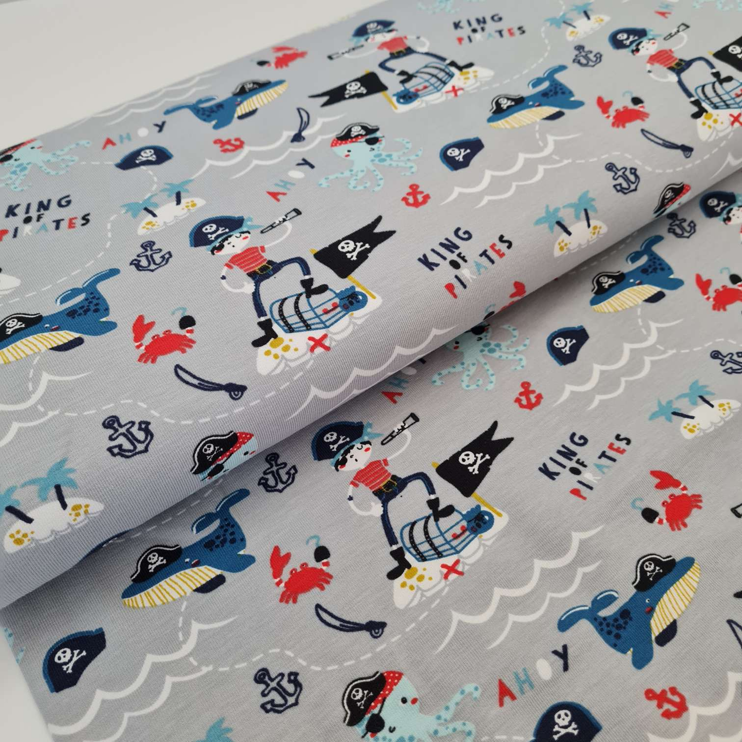 50cm Abschnitte Baumwolljersey | Piraten | Hellgrau