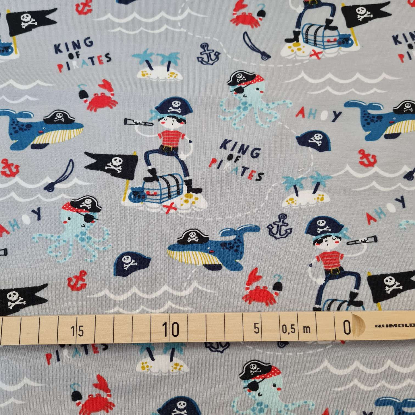 50cm Abschnitte Baumwolljersey | Piraten | Hellgrau