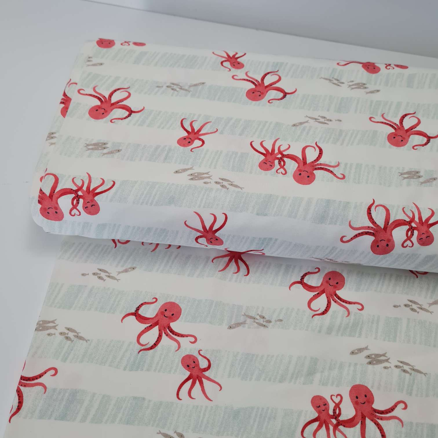 50cm Abschnitte - Baumwolljersey | Oktopus | Nautical Baby | Weiß