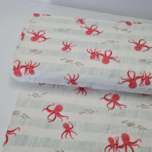 50cm Abschnitte - Baumwolljersey | Oktopus | Nautical Baby | Weiß