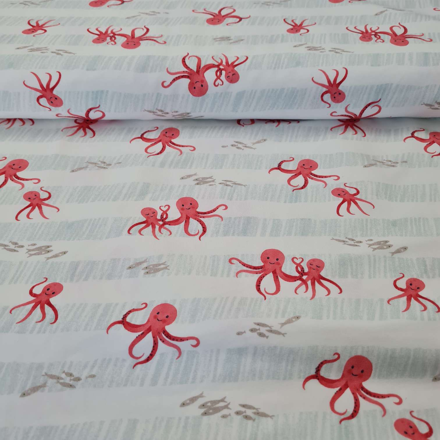 50cm Abschnitte - Baumwolljersey | Oktopus | Nautical Baby | Weiß