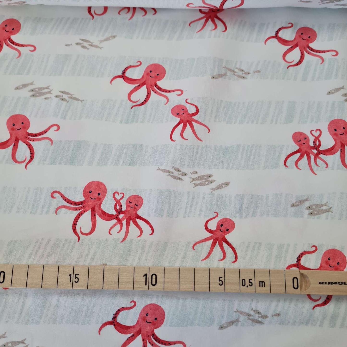 50cm Abschnitte - Baumwolljersey | Oktopus | Nautical Baby | Weiß