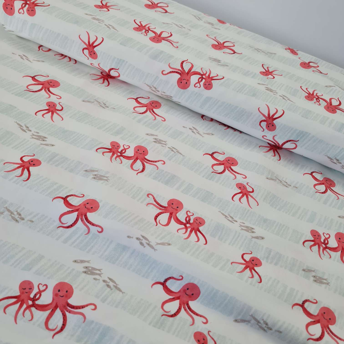 50cm Abschnitte - Baumwolljersey | Oktopus | Nautical Baby | Weiß