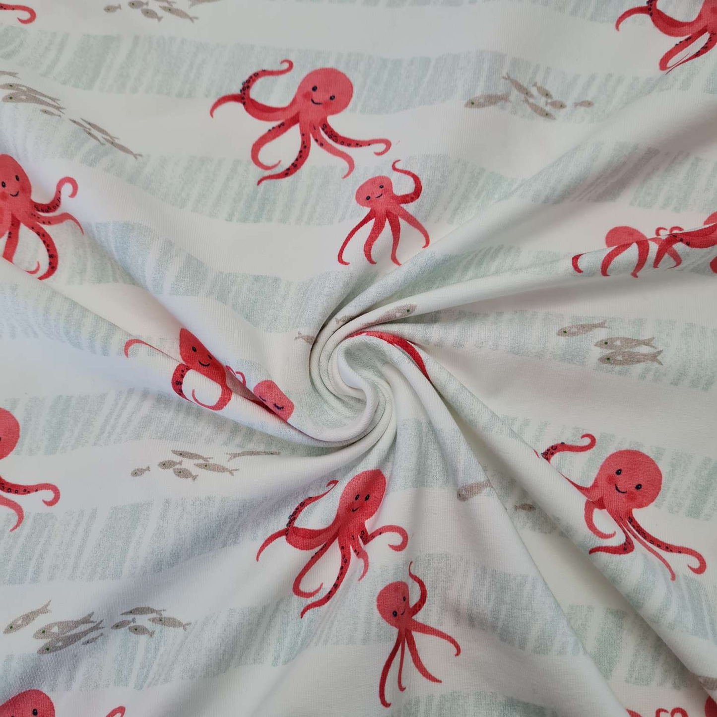 50cm Abschnitte - Baumwolljersey | Oktopus | Nautical Baby | Weiß