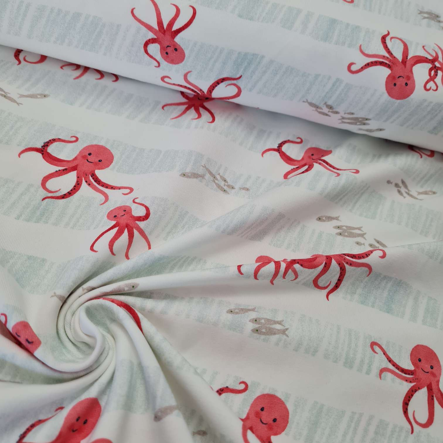 50cm Abschnitte - Baumwolljersey | Oktopus | Nautical Baby | Weiß