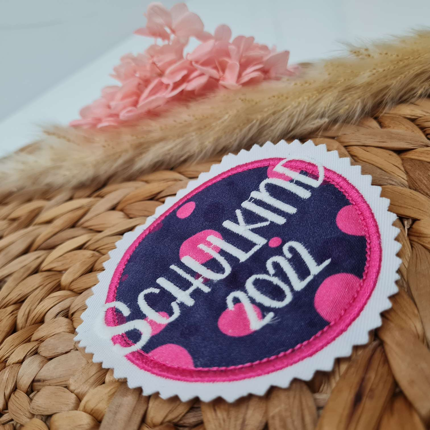 Applikation Aufnäher Button Klettie | Schulkind 2025 | Bärmuda Viereck | Rund