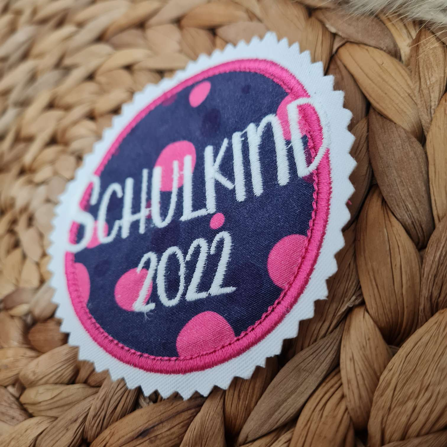 Applikation Aufnäher Button Klettie | Schulkind 2025 | Bärmuda Viereck | Rund