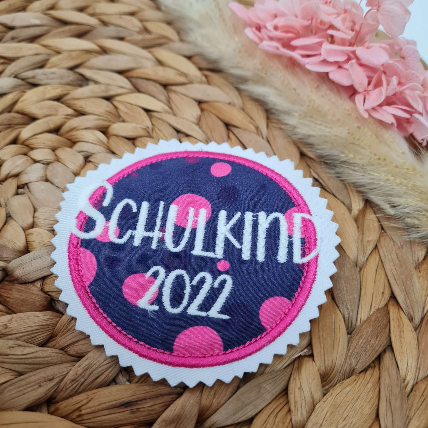 Applikation Aufnäher Button Klettie | Schulkind 2025 | Bärmuda Viereck | Rund