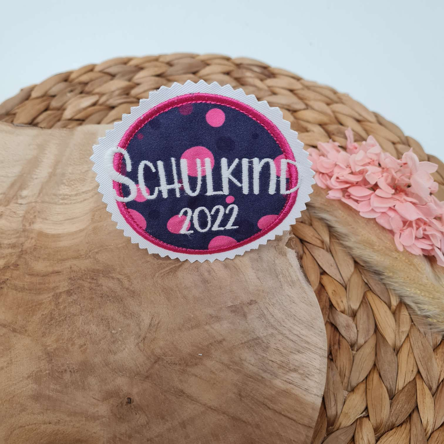 Applikation Aufnäher Button Klettie | Schulkind 2025 | Bärmuda Viereck | Rund