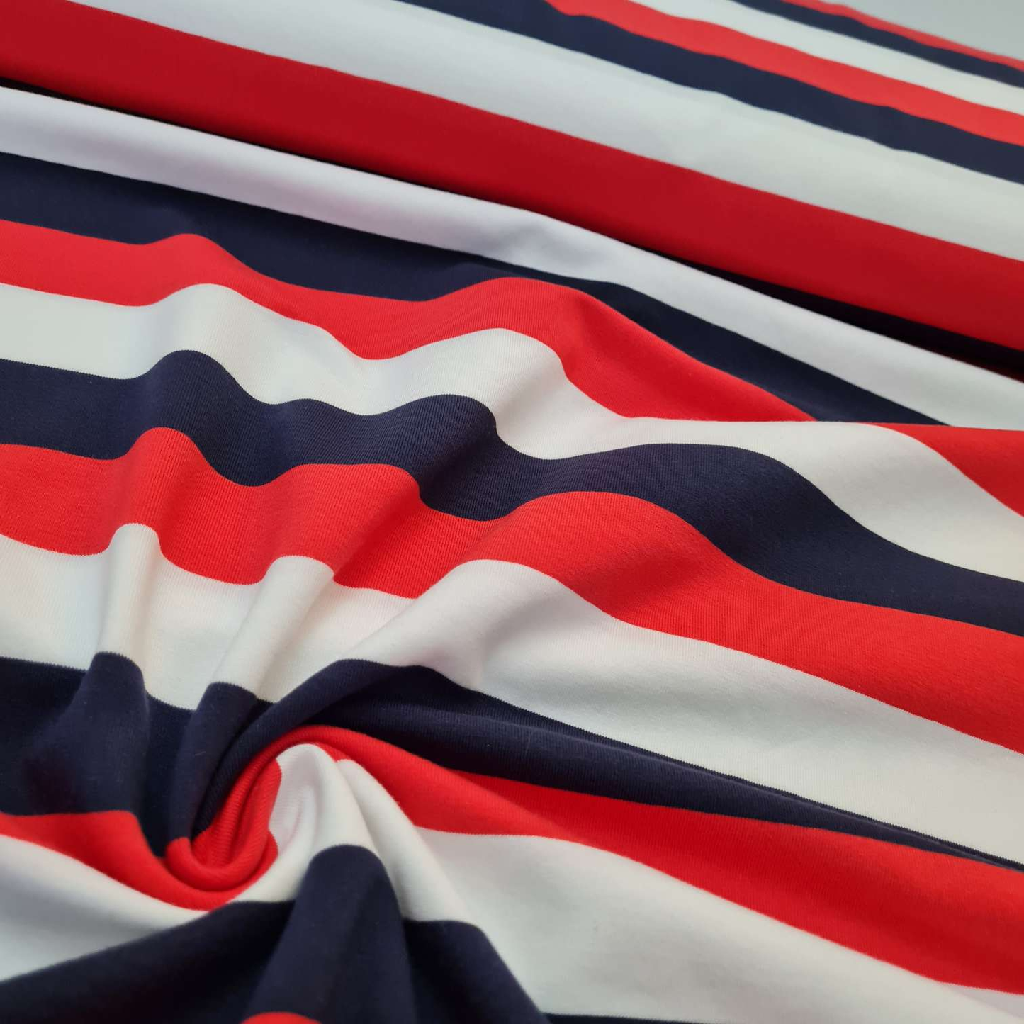 Baumwolljersey | Blockstreifen | 3 cm | Navy Weiß Rot
