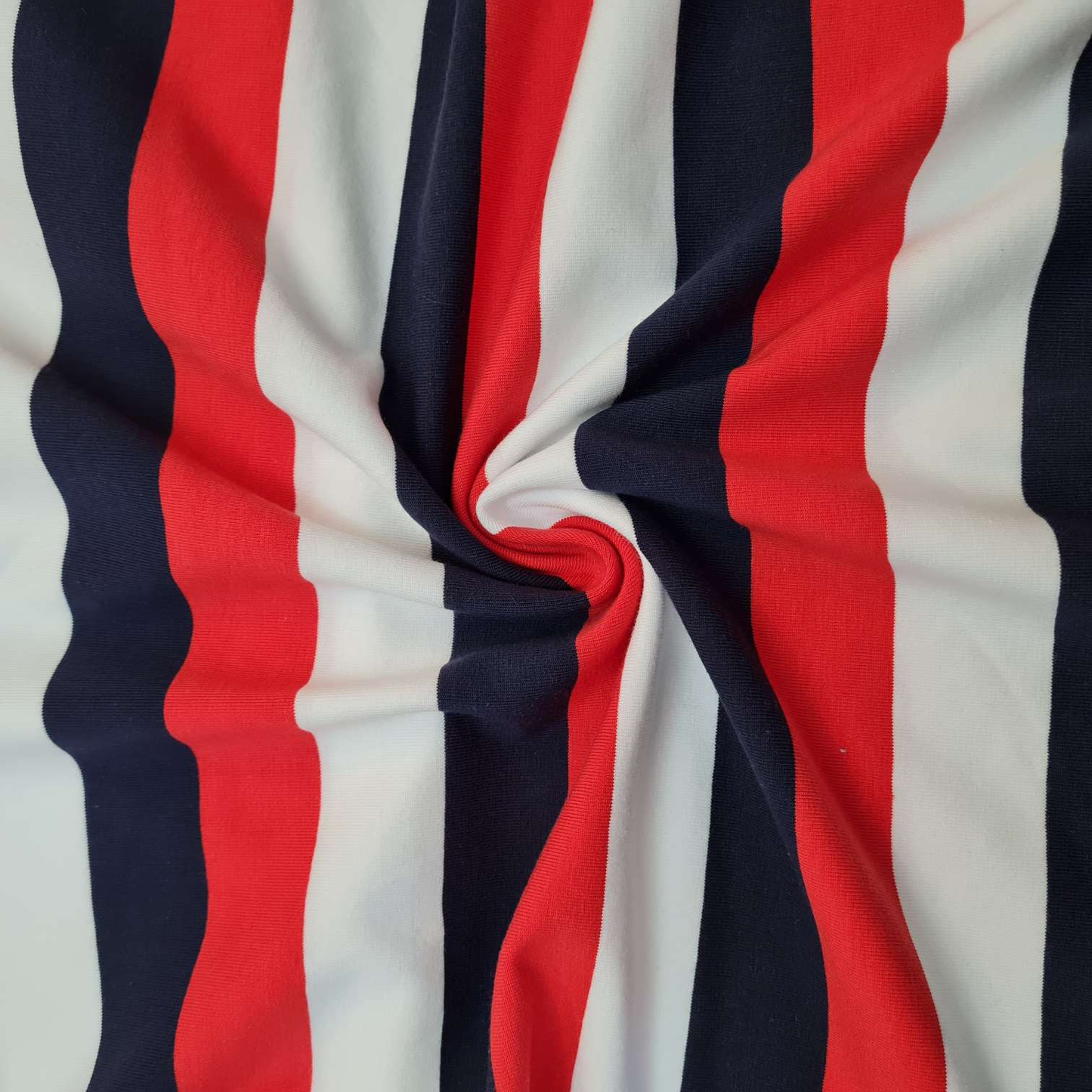 Baumwolljersey | Blockstreifen | 3 cm | Navy Weiß Rot