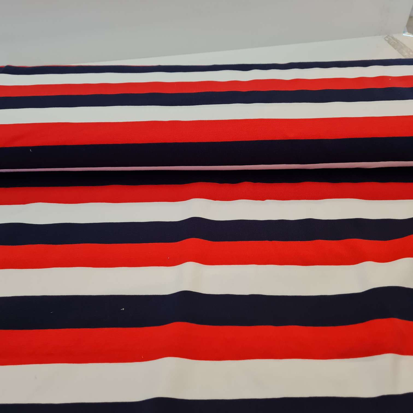 Baumwolljersey | Blockstreifen | 3 cm | Navy Weiß Rot