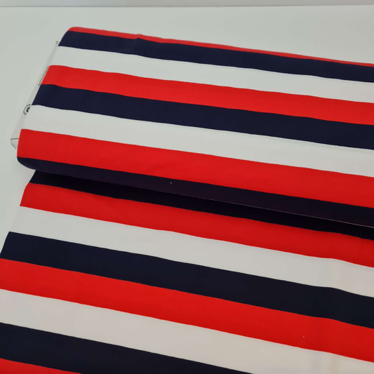 Baumwolljersey | Blockstreifen | 3 cm | Navy Weiß Rot