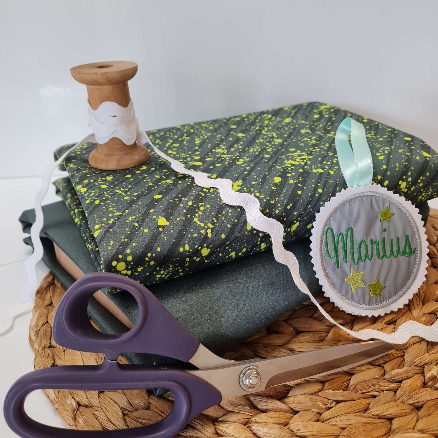 DiY Paket | Stoffpaket | "Mähdreschbär" | Grau Gelb