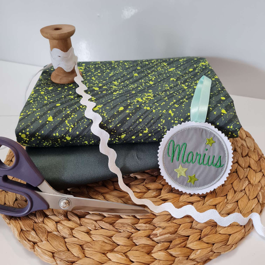 DiY Paket | Stoffpaket | "Mähdreschbär" | Grau Gelb