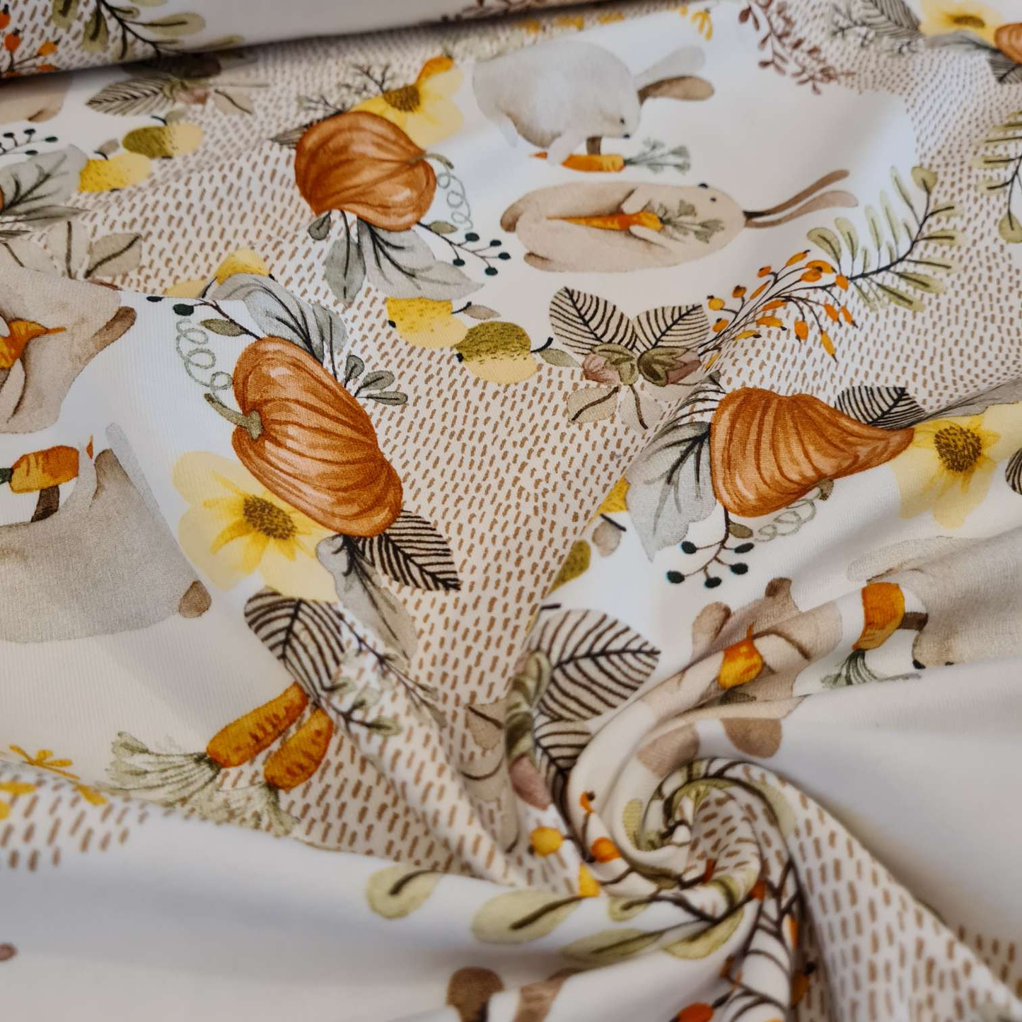 Baumwolljersey | Hasen & Kürbisse | Beige